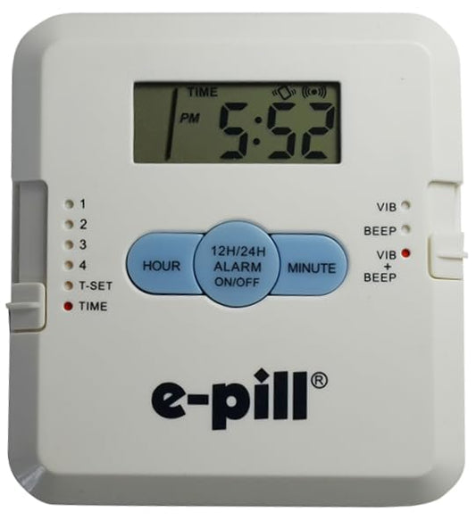 e-Pill 4 Alarm Pocket Pill Organizer and Medicine Pillbox with Pill Reminder - Vibrates and/or Beeps - Fits in Shirt Pocket