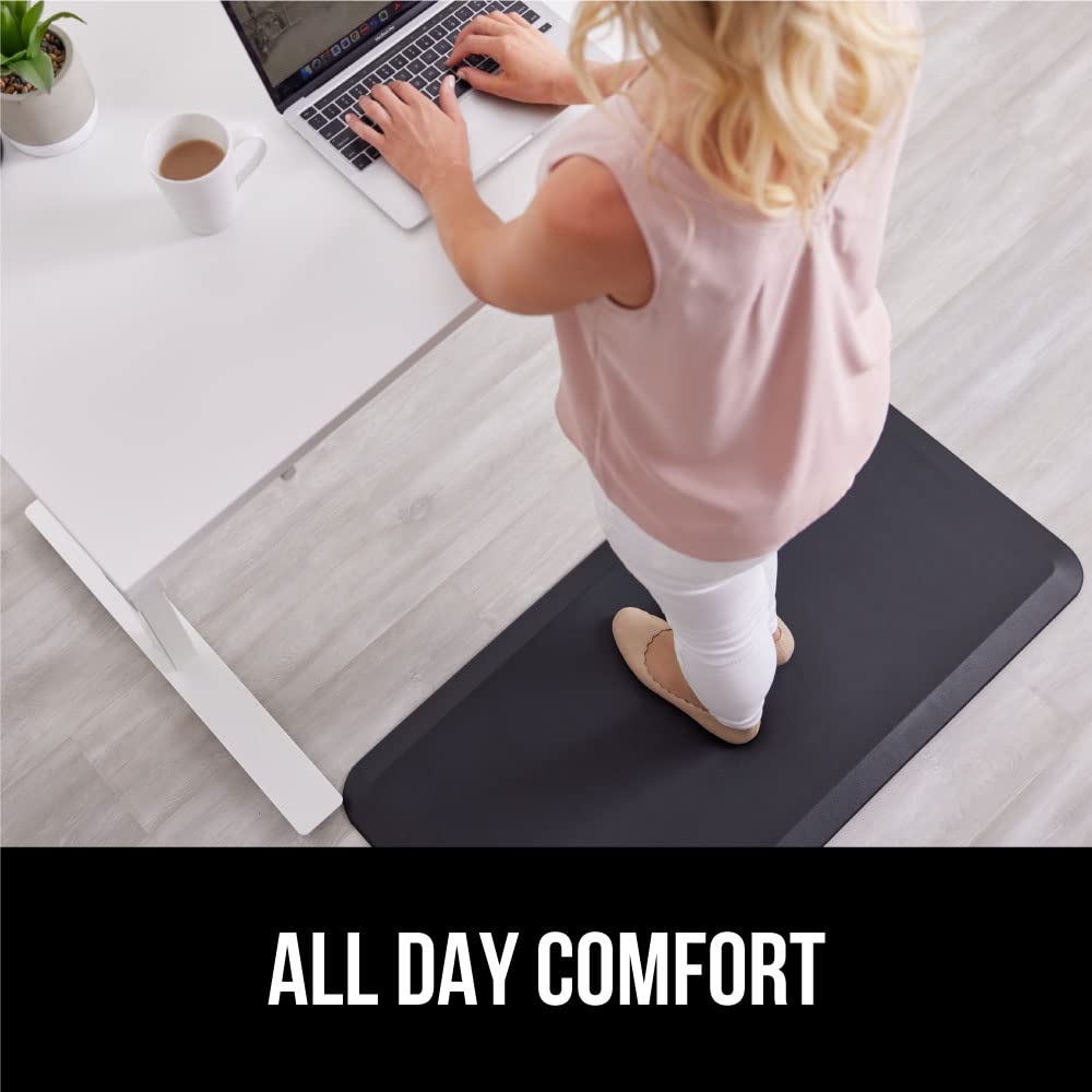 GORILLA GRIP Cushioned Anti Fatigue Mats for Kitchen Floor, Ergonomic Standing Office Desk Mat, Waterproof Scratch Resistant Pebbled Top, Supportive Comfort Padded Foam Rugs, 17x24, 3/4" Thick, Black