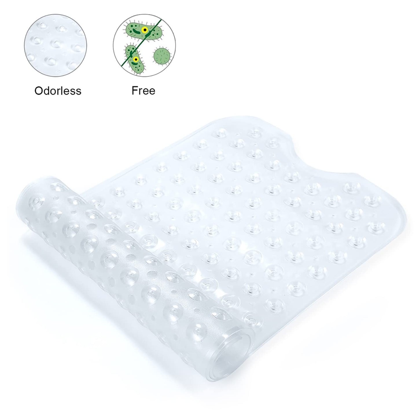 YINENN Bath and Shower Safety Mats 40x16 inch, Non Slip with Suction Cups for Bathroom Stall and Tub Floor, Extra Large and Machine Washable, Drain Holes Keep Bathtub Clean, Clear