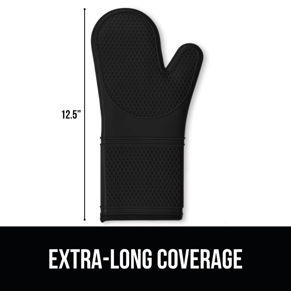 GORILLA GRIP Heat Resistant Durable Soft Silicone Oven Mitts, BPA-Free Long Potholders for Kitchen, Comfortable Cotton Lining, Flexible Waterproof Cooking Mitt Set, Home Essentials, 12.5x8.3, Black