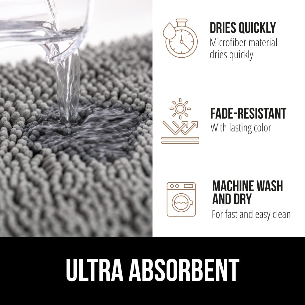 Gorilla Grip Bath Rug Mat, Thick Soft Absorbent Chenille, Quick Dry Microfiber Mats, Rubber Backing Machine Washable Shower Floor Rugs, Bathmat Runner, Bathroom Home Decor Accessories, 24x17, Grey