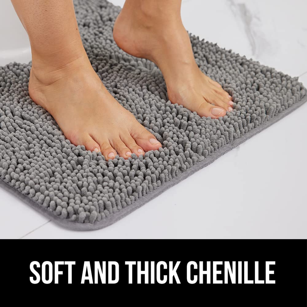 Gorilla Grip Bath Rug Mat, Thick Soft Absorbent Chenille, Quick Dry Microfiber Mats, Rubber Backing Machine Washable Shower Floor Rugs, Bathmat Runner, Bathroom Home Decor Accessories, 24x17, Grey