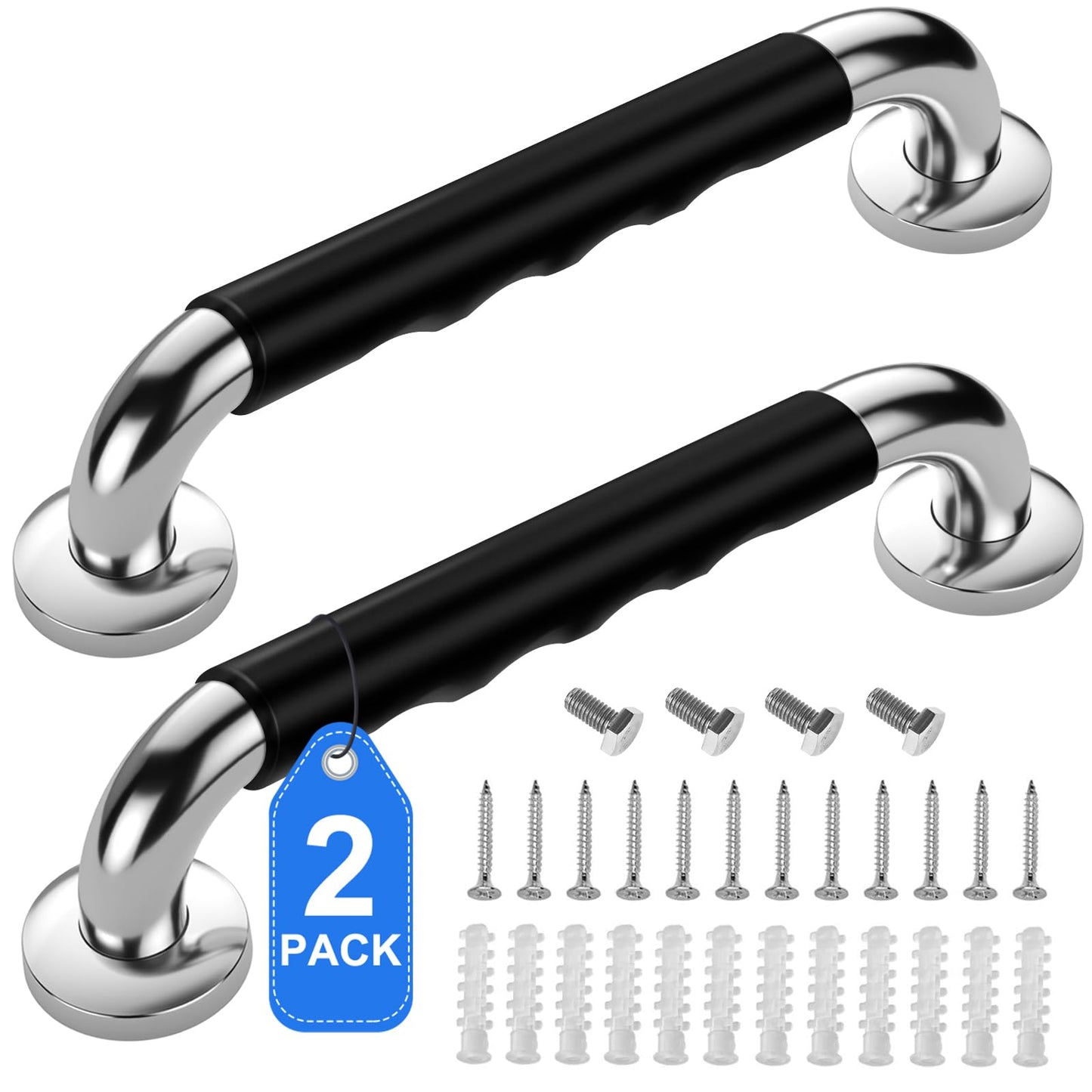 Grab Bars for Bathtubs and Showers (2 pack, 16'', Anti Slip Handicap Grab Bars for Shower and Bathroom)