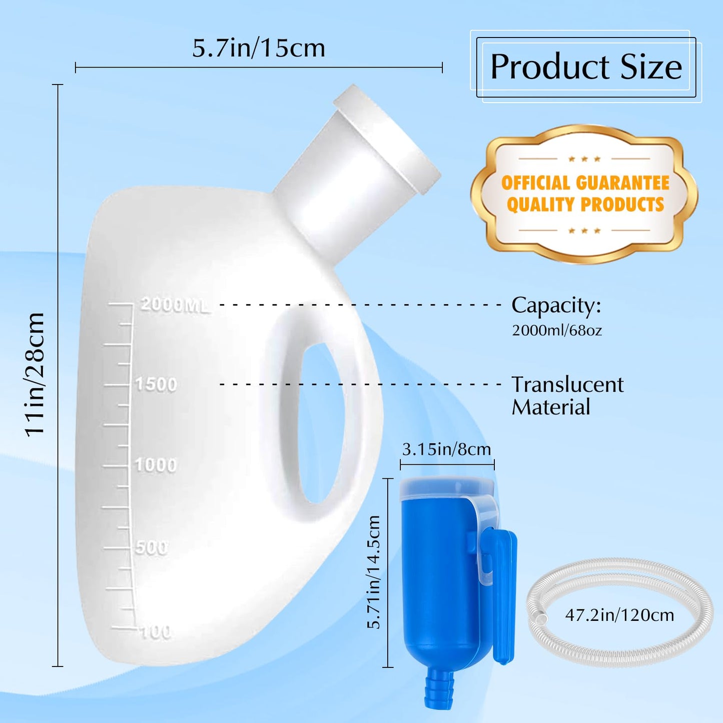 Portable Urinals for Men, OOCOME Men Urinal Bottle Spill Proof Reusable Male Pee Bottle Camping Toilet Thicken Men's Potty 2000 ml 47.2" Long Tube with Lid