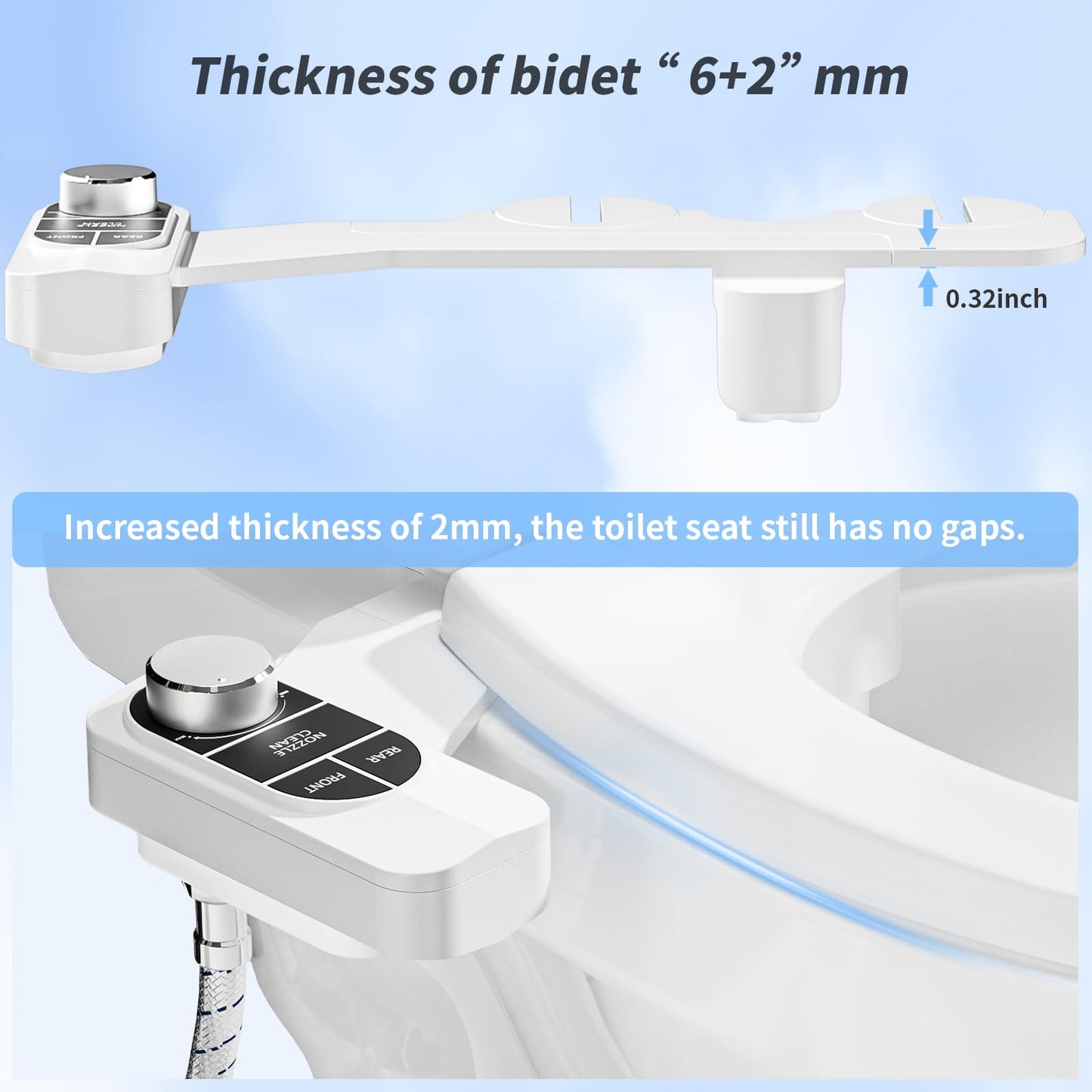 SAMODRA Non-Electric Bidet - Self Cleaning Dual Nozzle (Frontal and Rear Wash) Fresh Water Bidet Toilet Seat Attachment with Independent Adjustable Water Pressure (Classic Silver)