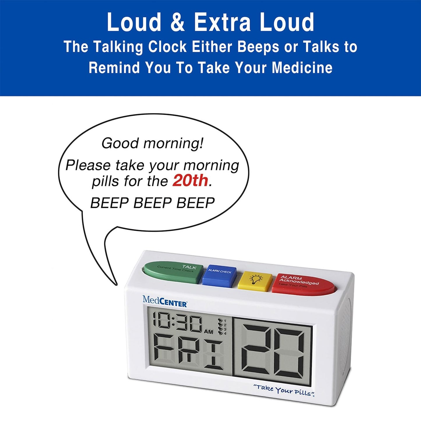 Medcenter FSA HSA Eligible Monthly Pill Organizer System 4 Times a Day, 31 Day Pill Organizer Box with Talking Alarm Reminding System, Monthly Pill Box for Daily Medication, Gift for Mom, Dad, Elderly