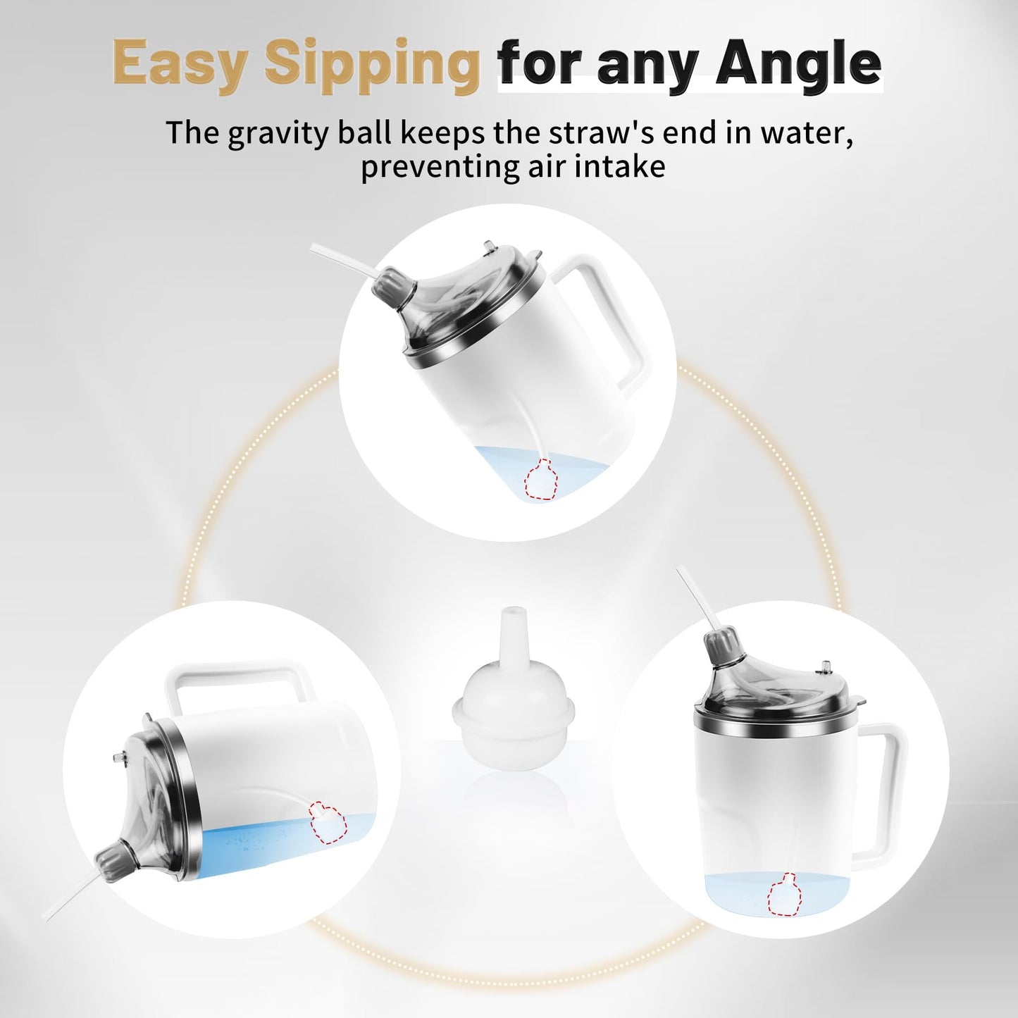 Adult, 14oz Spill Proof Cup, 3 in 1 Stainless Steel No Spill Feeding Cup