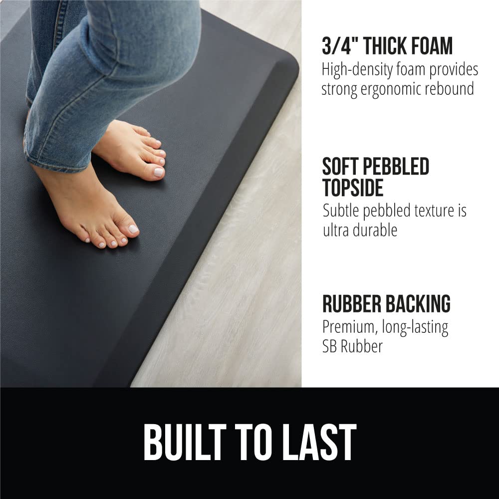 GORILLA GRIP Cushioned Anti Fatigue Mats for Kitchen Floor, Ergonomic Standing Office Desk Mat, Waterproof Scratch Resistant Pebbled Top, Supportive Comfort Padded Foam Rugs, 17x24, 3/4" Thick, Black