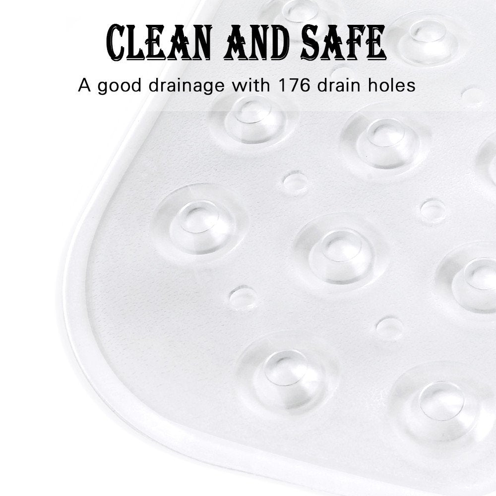YINENN Bath and Shower Safety Mats 40x16 inch, Non Slip with Suction Cups for Bathroom Stall and Tub Floor, Extra Large and Machine Washable, Drain Holes Keep Bathtub Clean, Clear