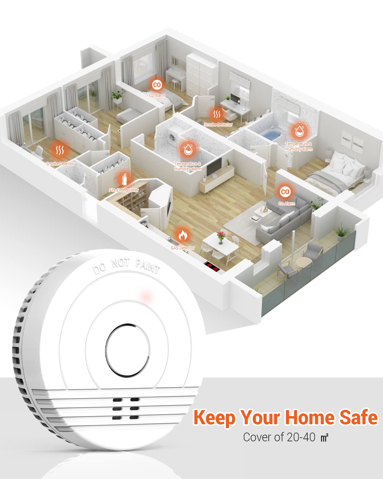 Jemay Battery-Operated Smoke Detector, Enhanced Photoelectric Sensor Smoke Detector Fire Alarm, LED Indicator & Silence Button Smoke Detectors, Fire Detector Safety for Home and Bedroom, 3 Pack
