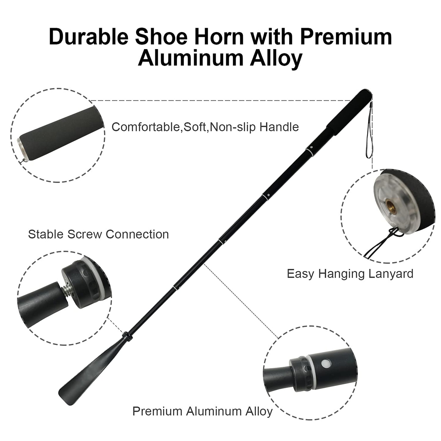 TriPro Shoe Horn Long Handle -15"-37" Telescopic Metal Shoe Horn Adjustable Length, Aluminum Alloy, Portable Long Handled Shoe Horn, Shoe Horn Long Handle For Seniors Men Women Kids