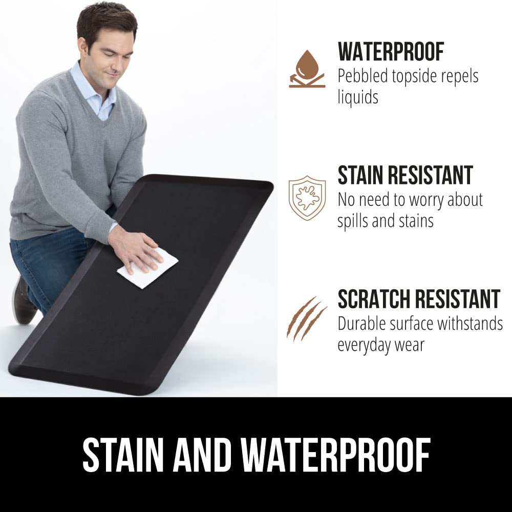GORILLA GRIP Cushioned Anti Fatigue Mats for Kitchen Floor, Ergonomic Standing Office Desk Mat, Waterproof Scratch Resistant Pebbled Top, Supportive Comfort Padded Foam Rugs, 17x24, 3/4" Thick, Black