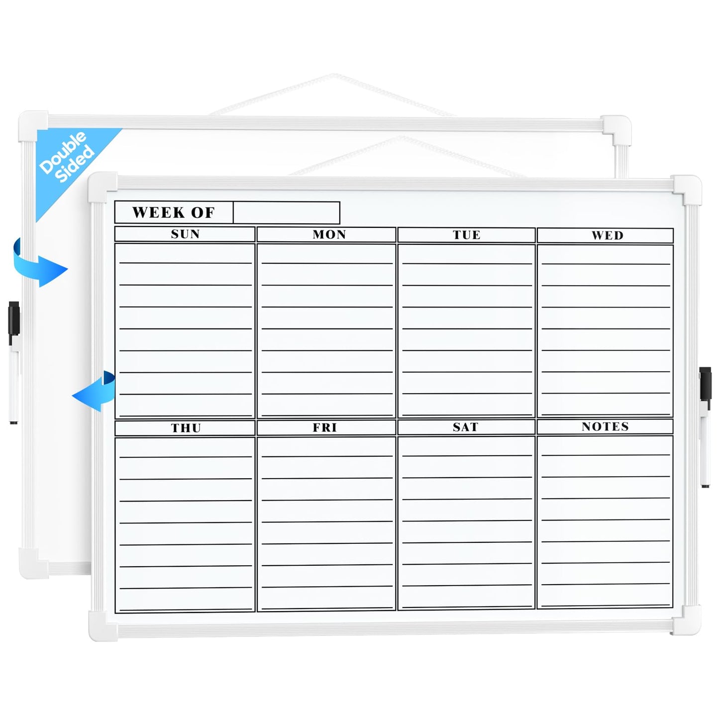 MaxGear Weekly Planner Dry Erase Board, 16"x12" Double-Sided Weekly Calendar Whiteboard for Wall, Small Magnetic Dry Erase Calendar, Portable White Board with Marker for Planning, Writing, Drawing