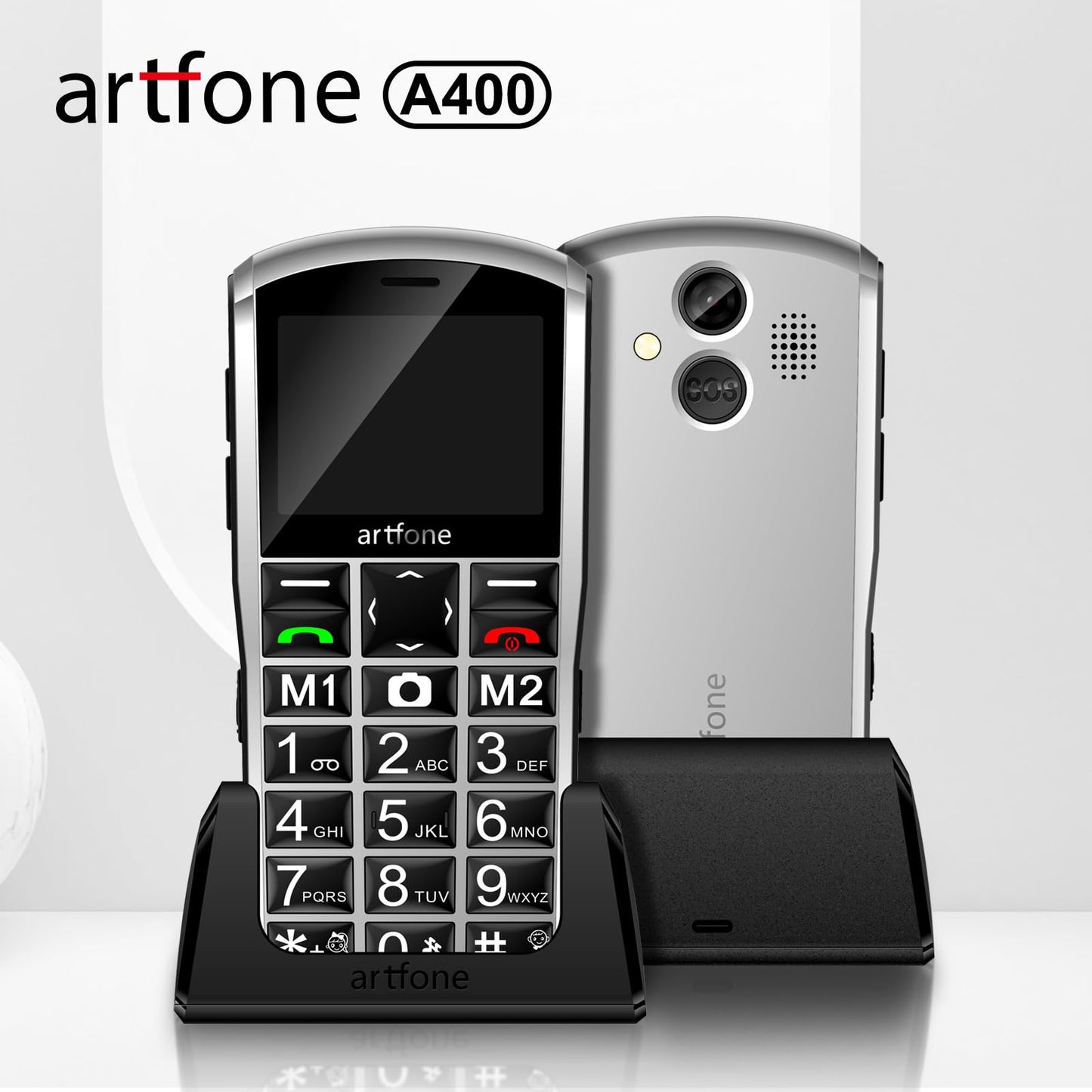 artfone 4G Volte Big Button Cell Phone Unlocked for Seniors, Senior Cell Phone for Elderly & Kids with SOS Button, 2MP Camera, 2.4" Display, Loud Speaker, Charging Dock,1800mAh - Silver