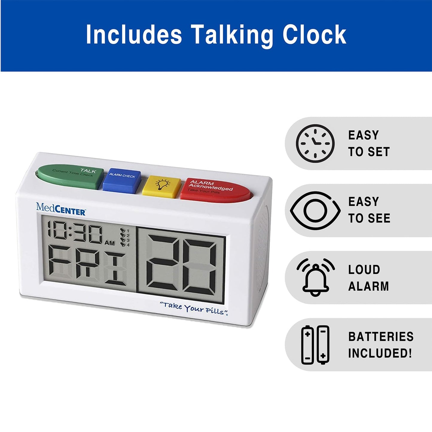 Medcenter FSA HSA Eligible Monthly Pill Organizer System 4 Times a Day, 31 Day Pill Organizer Box with Talking Alarm Reminding System, Monthly Pill Box for Daily Medication, Gift for Mom, Dad, Elderly