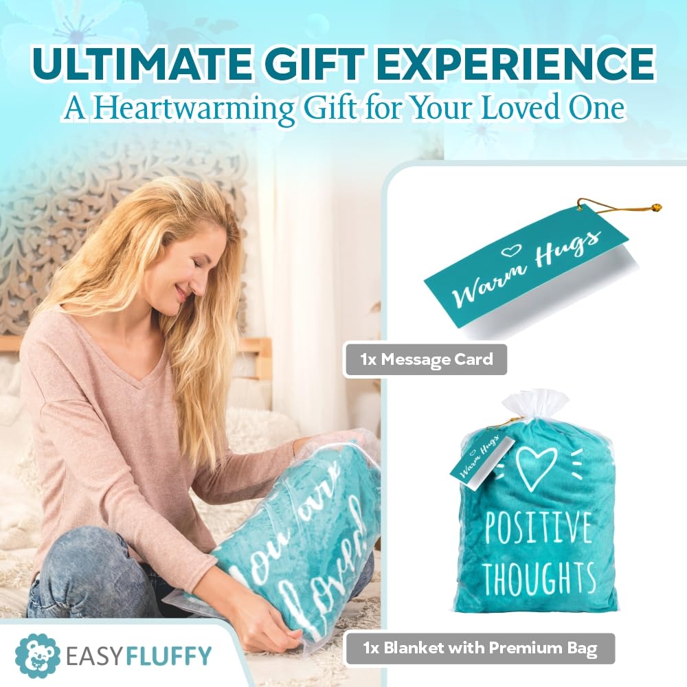 EasyFluffy Get Well Gift for Women & Men - Super Soft Hug Blanket with Inspirational Words - Healing Blanket Care Package Comforting Gift for Cancer Patients & Others During Hard Times - 50"x60", Teal