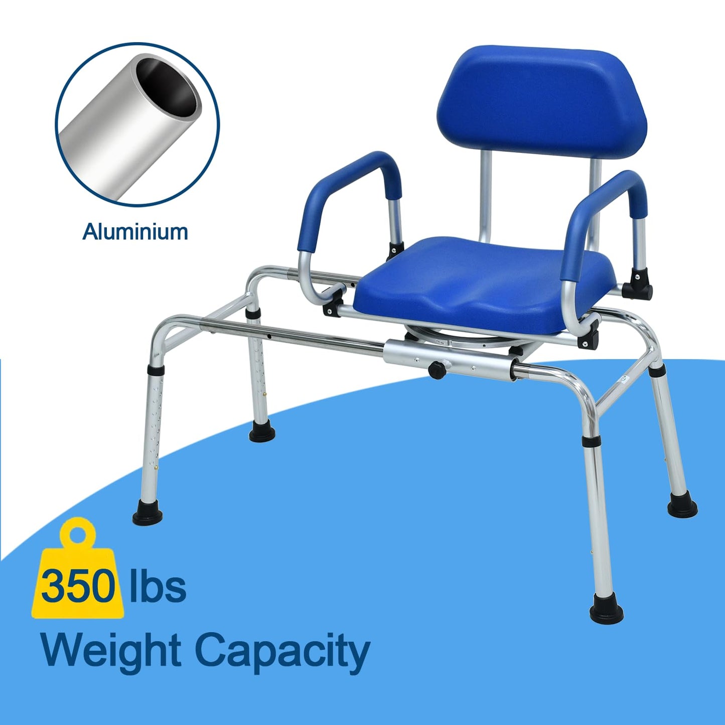 Loyoda Sliding Shower Chair Tub Transfer Bench with Swivel Seat, Premium Padded Seat and Backrest, Pivoting Arms, Height Adjustable for Tubs, Inside Shower, for Handicap & Seniors,350 Lbs