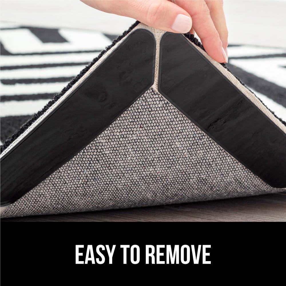 GORILLA GRIP 8 Pack Rug Gripper Pads, Keep Area Rugs Corners from Curling and Bunching, Reusable Dual-Sided Flexible Sticky Pad, Grips Floor Underlayment, Hold Carpet in Place on Hardwood Floors