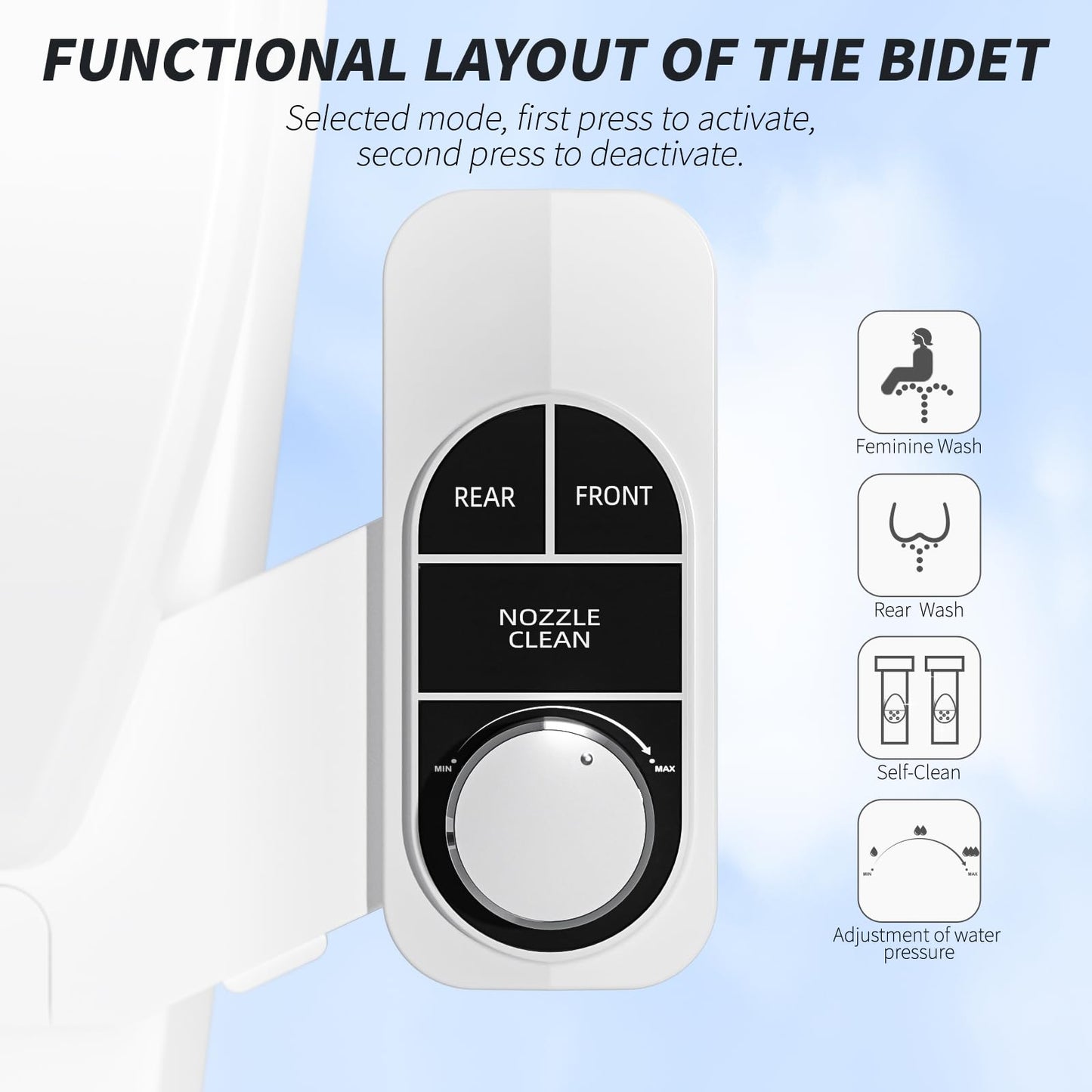 SAMODRA Non-Electric Bidet - Self Cleaning Dual Nozzle (Frontal and Rear Wash) Fresh Water Bidet Toilet Seat Attachment with Independent Adjustable Water Pressure (Classic Silver)