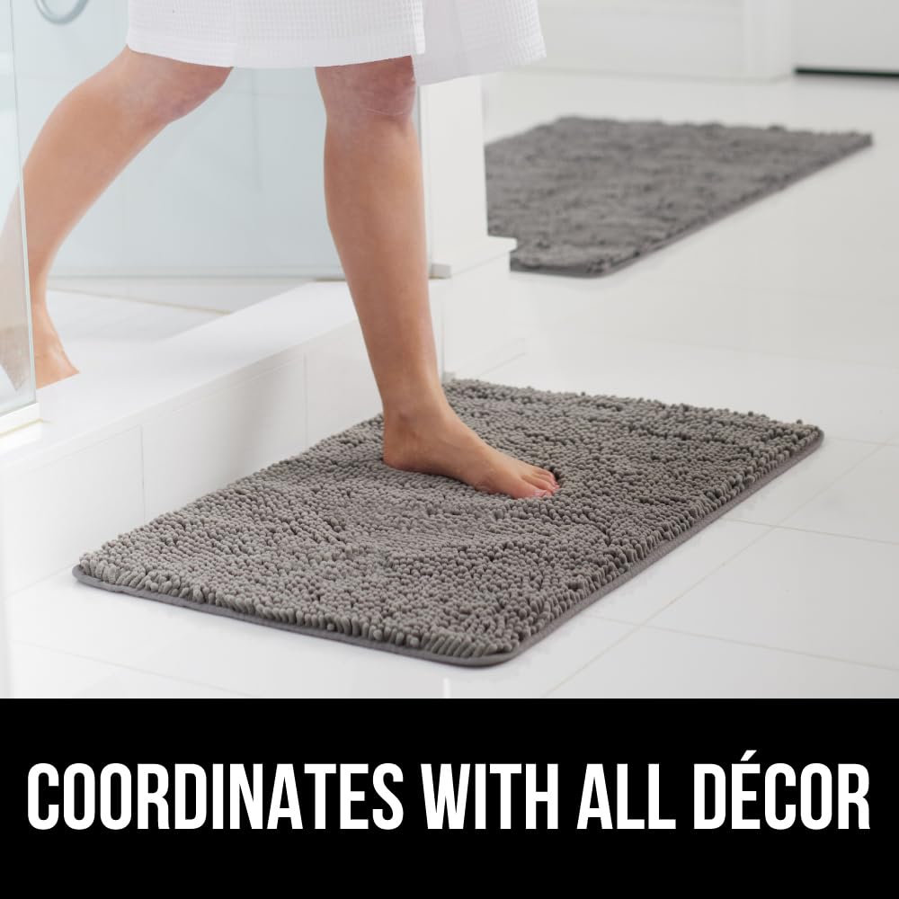 Gorilla Grip Bath Rug Mat, Thick Soft Absorbent Chenille, Quick Dry Microfiber Mats, Rubber Backing Machine Washable Shower Floor Rugs, Bathmat Runner, Bathroom Home Decor Accessories, 24x17, Grey