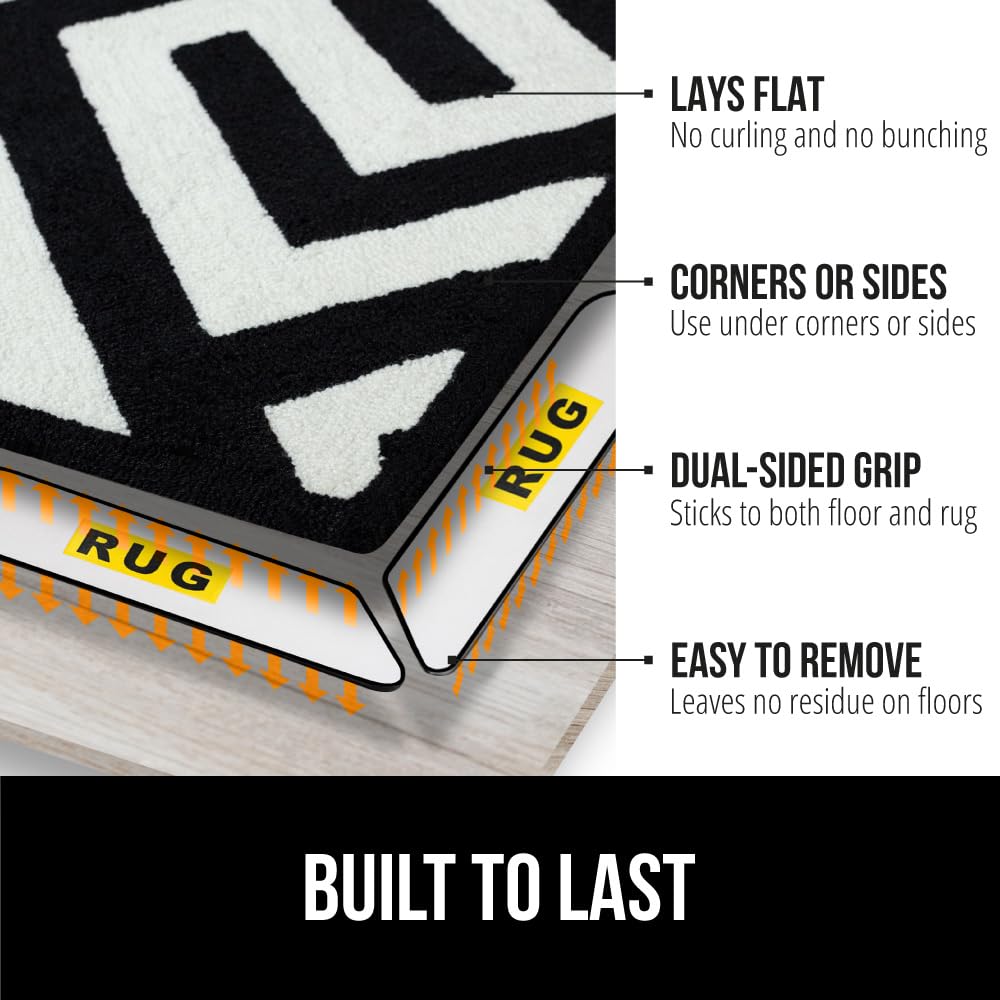 GORILLA GRIP 8 Pack Rug Gripper Pads, Keep Area Rugs Corners from Curling and Bunching, Reusable Dual-Sided Flexible Sticky Pad, Grips Floor Underlayment, Hold Carpet in Place on Hardwood Floors