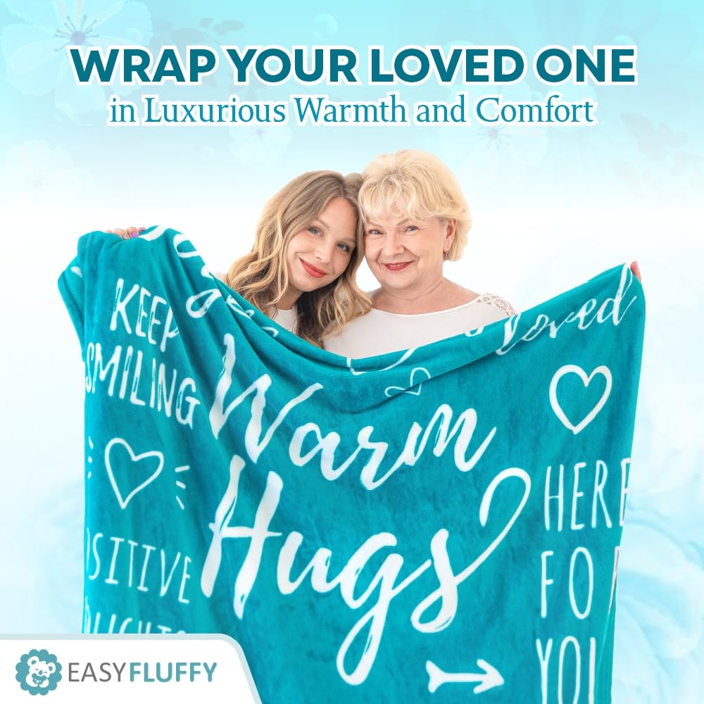 EasyFluffy Get Well Gift for Women & Men - Super Soft Hug Blanket with Inspirational Words - Healing Blanket Care Package Comforting Gift for Cancer Patients & Others During Hard Times - 50"x60", Teal
