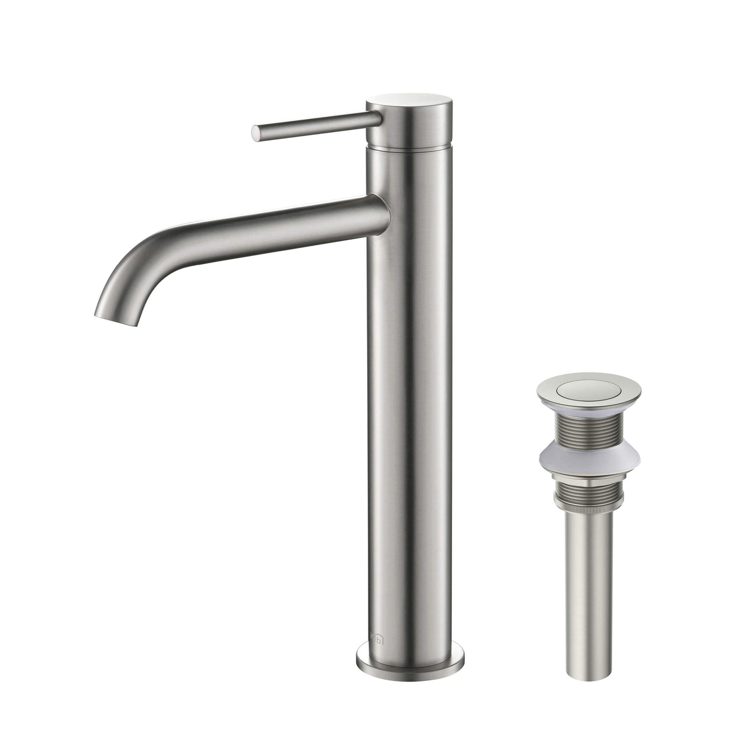 KIBI KBF1009 Solid Brass Single Handle Single Hole Circular Faucet for Bathroom Sink with Pop Up Drain | High Arc Faucet Spout Design | Corrosion and Rust Resistant | Brushed Nickel