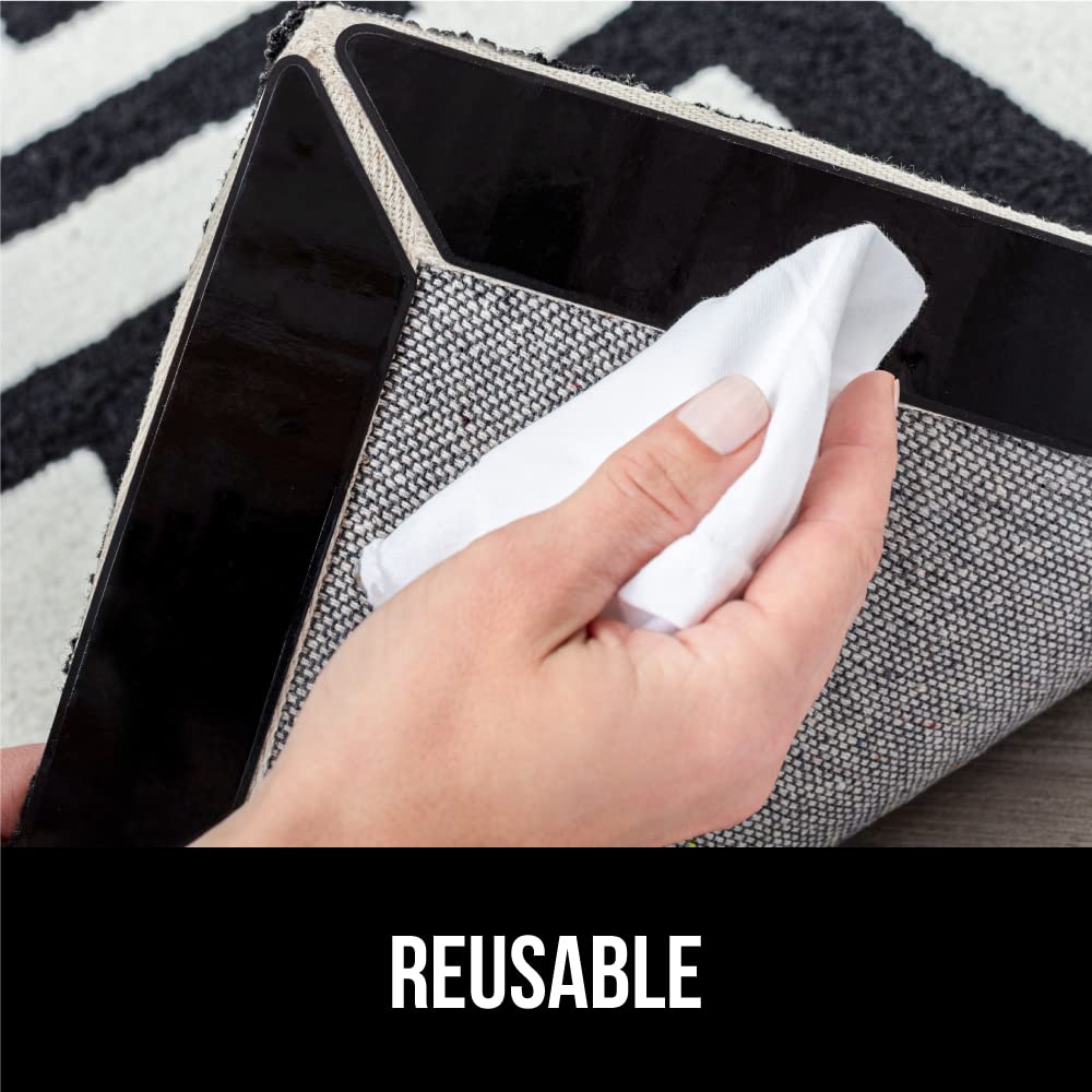 GORILLA GRIP 8 Pack Rug Gripper Pads, Keep Area Rugs Corners from Curling and Bunching, Reusable Dual-Sided Flexible Sticky Pad, Grips Floor Underlayment, Hold Carpet in Place on Hardwood Floors