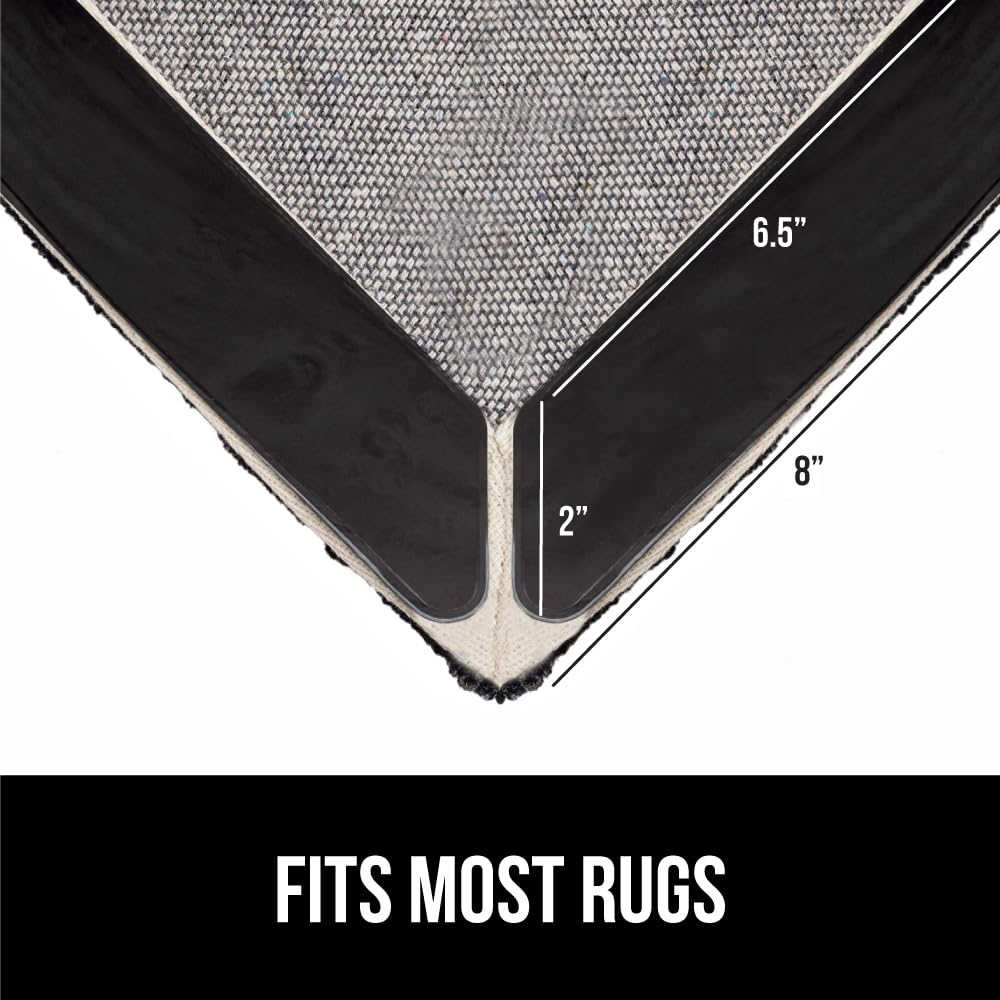 GORILLA GRIP 8 Pack Rug Gripper Pads, Keep Area Rugs Corners from Curling and Bunching, Reusable Dual-Sided Flexible Sticky Pad, Grips Floor Underlayment, Hold Carpet in Place on Hardwood Floors