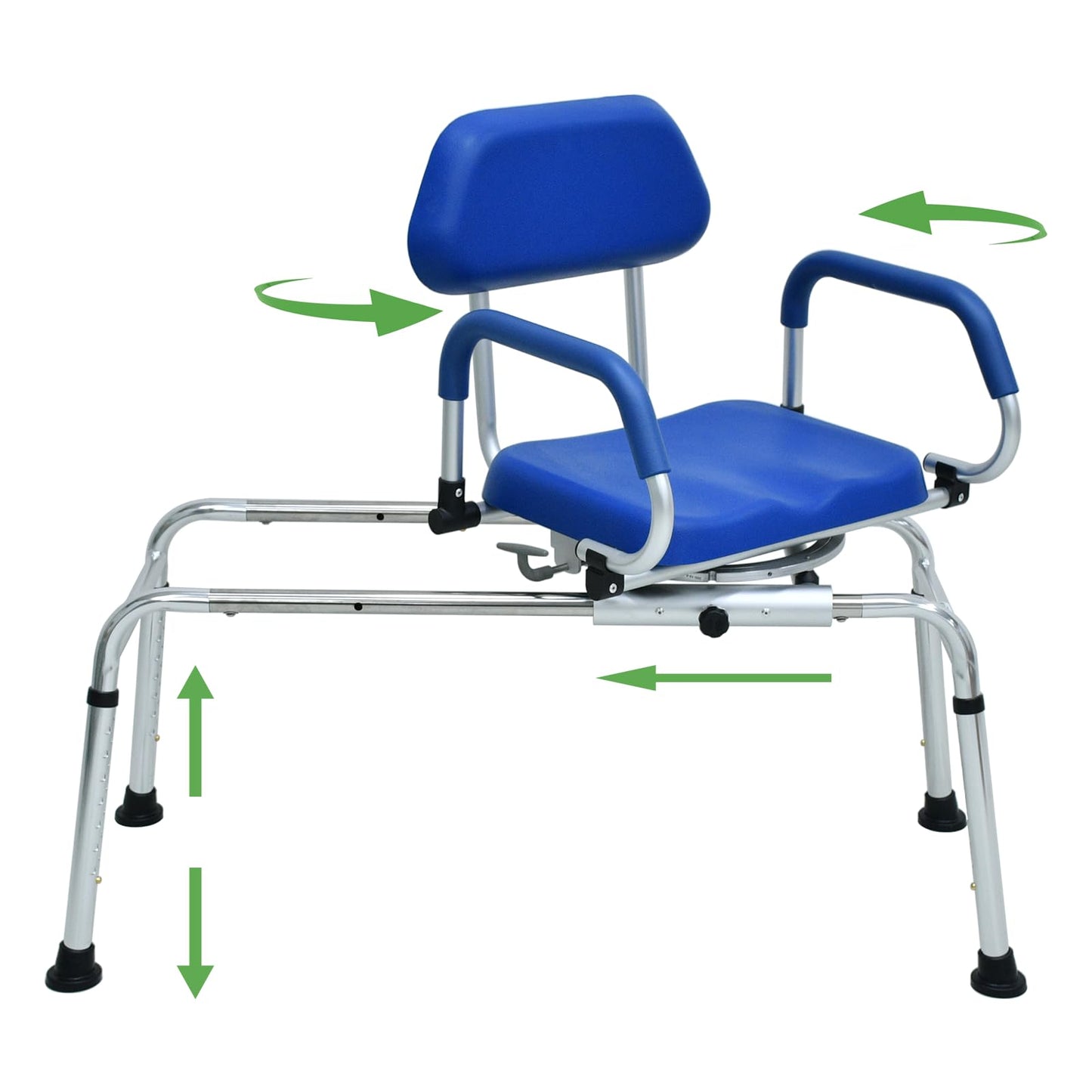 Loyoda Sliding Shower Chair Tub Transfer Bench with Swivel Seat, Premium Padded Seat and Backrest, Pivoting Arms, Height Adjustable for Tubs, Inside Shower, for Handicap & Seniors,350 Lbs