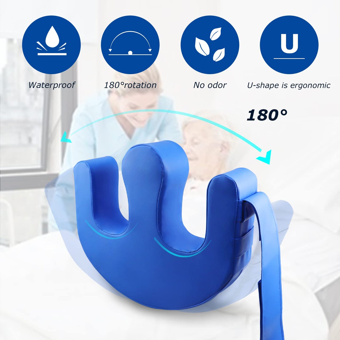 YHK Patient Turning Device, Prevent Muscle Atrophy Elderly with Removable Straps U-Shaped Multifunctional Turning Pillow, Bedridden Nursing Supplies for The Elderly(Dark Blue Straps)