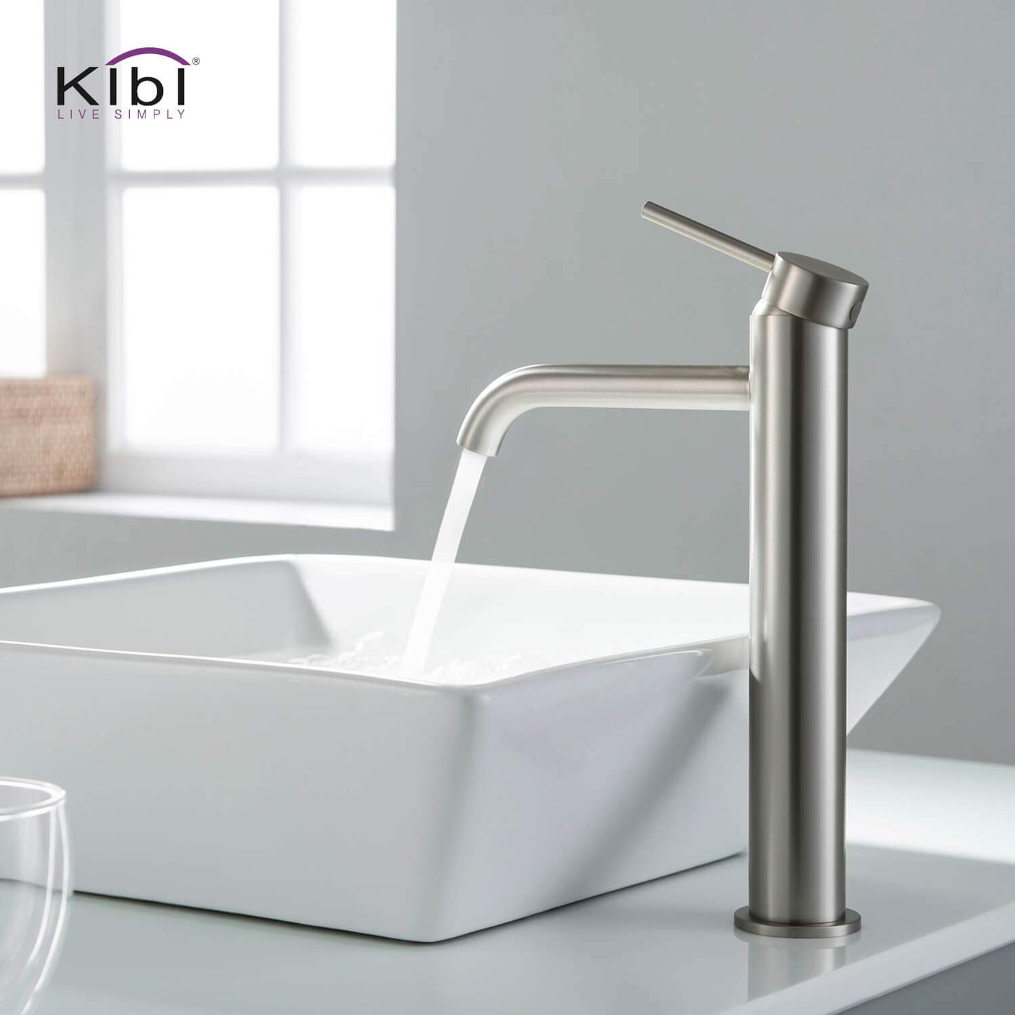 KIBI KBF1009 Solid Brass Single Handle Single Hole Circular Faucet for Bathroom Sink with Pop Up Drain | High Arc Faucet Spout Design | Corrosion and Rust Resistant | Brushed Nickel