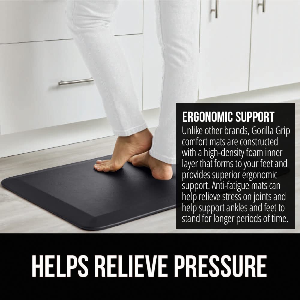 GORILLA GRIP Cushioned Anti Fatigue Mats for Kitchen Floor, Ergonomic Standing Office Desk Mat, Waterproof Scratch Resistant Pebbled Top, Supportive Comfort Padded Foam Rugs, 17x24, 3/4" Thick, Black