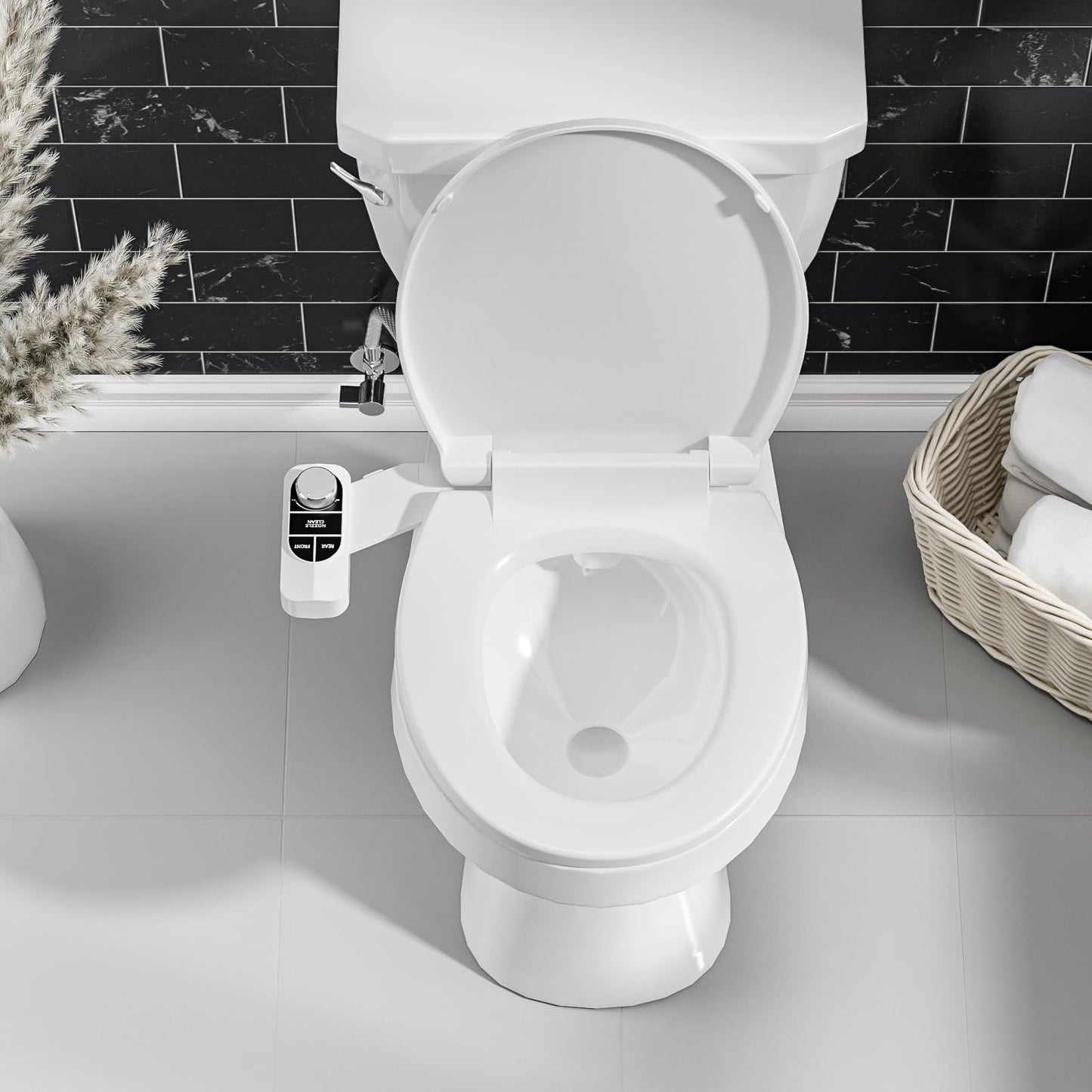 SAMODRA Non-Electric Bidet - Self Cleaning Dual Nozzle (Frontal and Rear Wash) Fresh Water Bidet Toilet Seat Attachment with Independent Adjustable Water Pressure (Classic Silver)