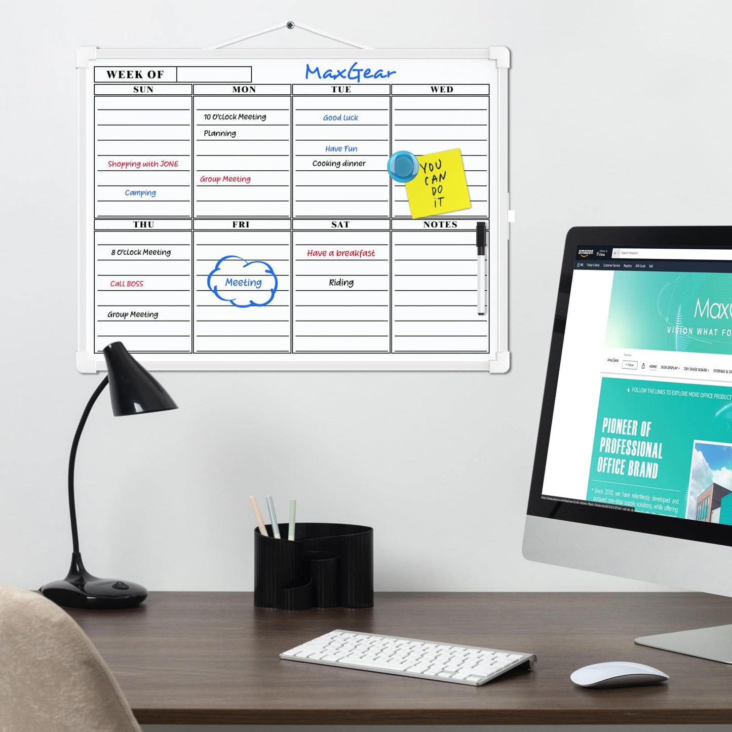 MaxGear Weekly Planner Dry Erase Board, 16"x12" Double-Sided Weekly Calendar Whiteboard for Wall, Small Magnetic Dry Erase Calendar, Portable White Board with Marker for Planning, Writing, Drawing