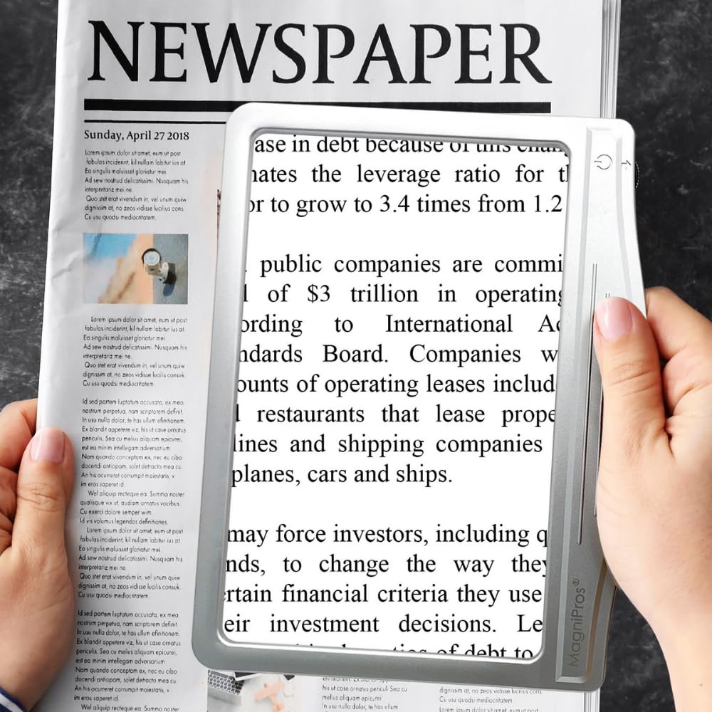 5X Large LED Page Magnifier for Reading with 3 Color Lighting Modes & Anti-Glare Lens