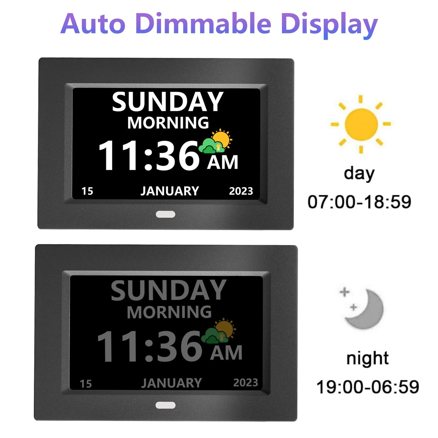 LXBYJKJ 7 Inch Digital Clock with Day and Date for Elderly Alzheimer's Dementia Clock Customizable Alarms and Medicine Reminders 3 Display Modes Large Font Digital Alarm Clock for Seniors Black