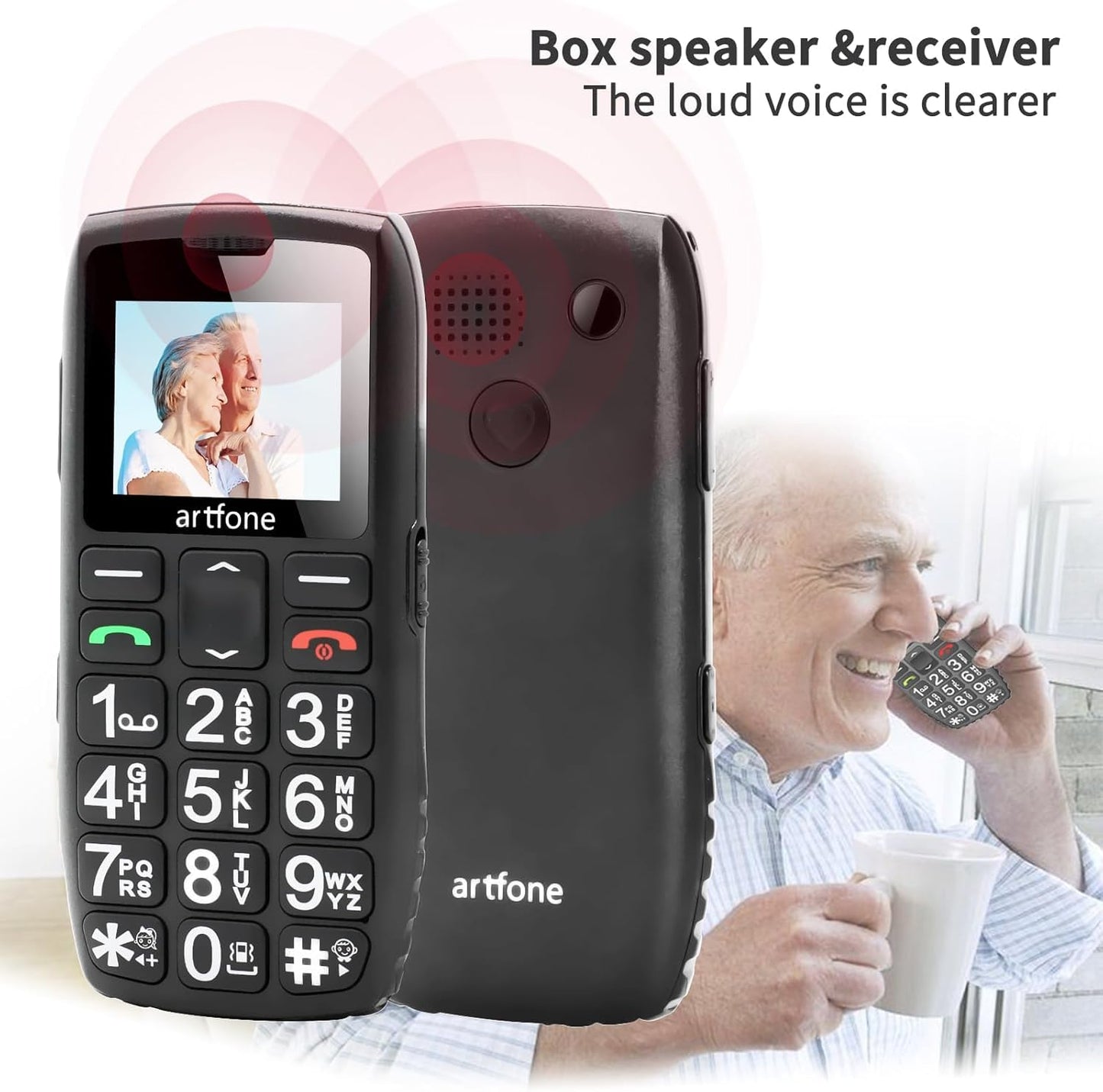 artfone C1+4G Big Button Cell Phone for Seniors丨Unlocked Phones with SOS Button丨1800mAh Battery丨Charging Dock丨Easy-to-Use Dumb Phone with Loud Volume丨Time Reporting丨Speed Dial丨USB-C, Nano SIM - Black