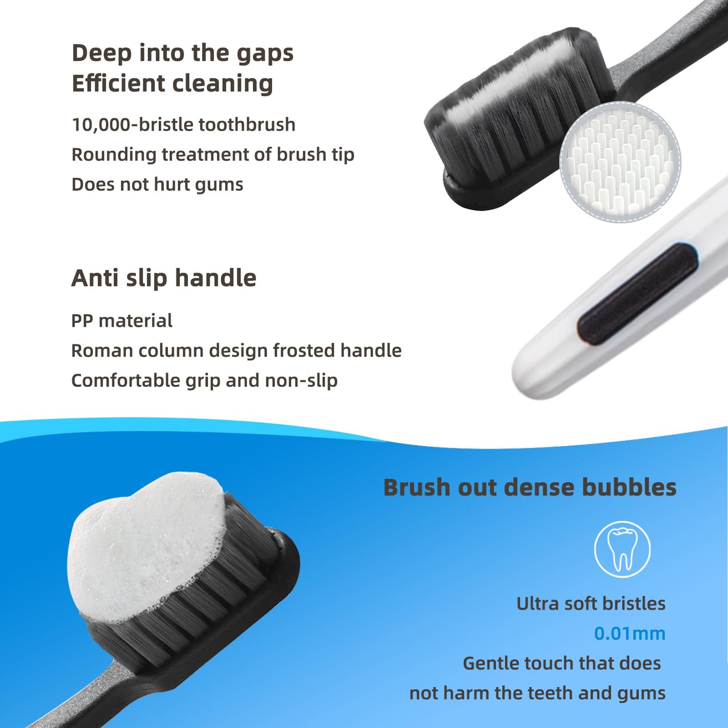 6 Pack Extra Soft Toothbrushes for Adults Sensitive Teeth and Gums,1 Pack Tongue Brush, Toothbrushes Soft with 10000 Bristle for Pregnant Women, Elderly and Gum Recessions