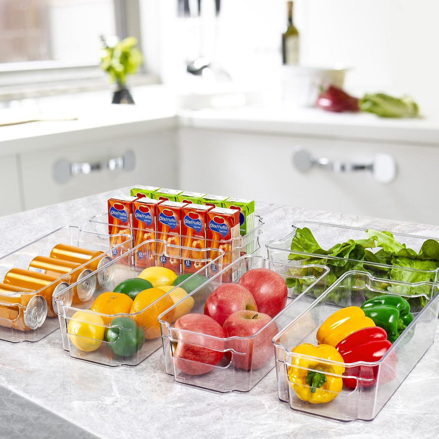 HOOJO Refrigerator Organizers and Storage - 8pcs Clear Plastic Bins For Fridge, Freezer, Kitchen Cabinet, Pantry Organization, BPA Free Fridge Organizer, 12.5" Long, Clear