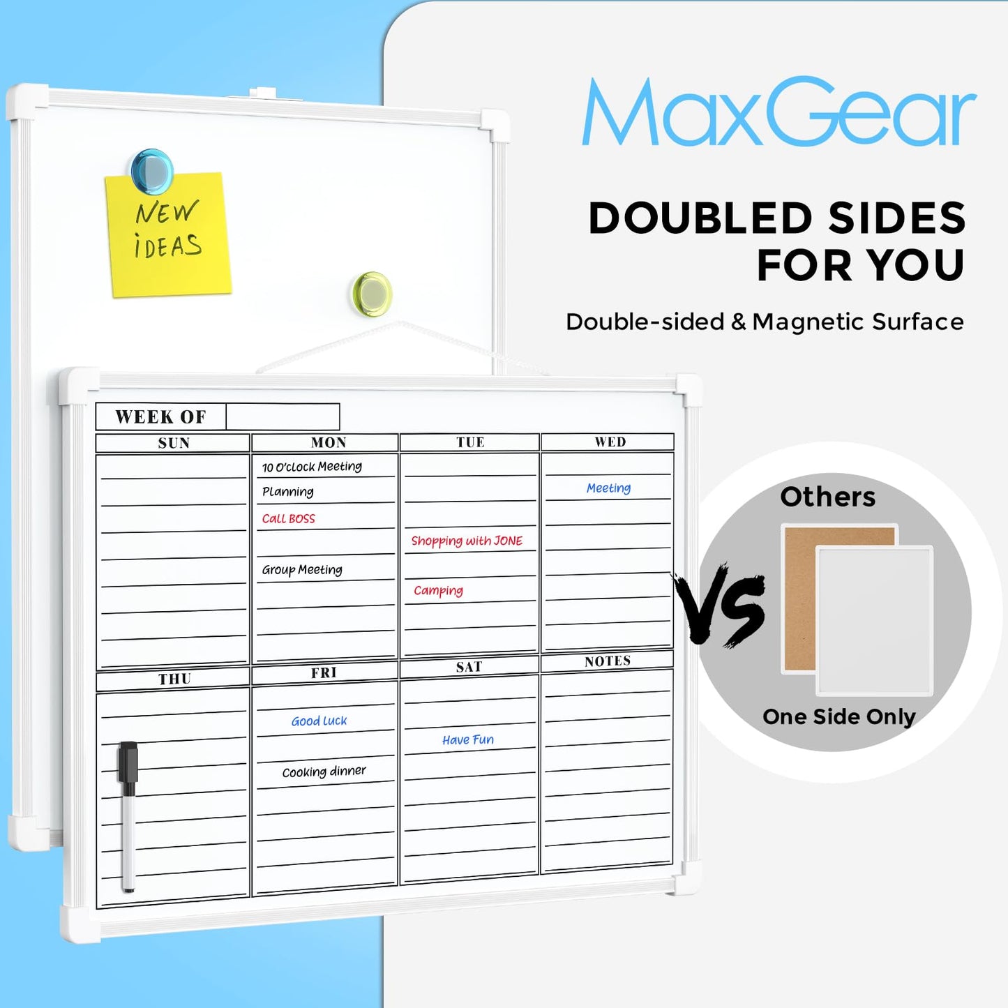 MaxGear Weekly Planner Dry Erase Board, 16"x12" Double-Sided Weekly Calendar Whiteboard for Wall, Small Magnetic Dry Erase Calendar, Portable White Board with Marker for Planning, Writing, Drawing