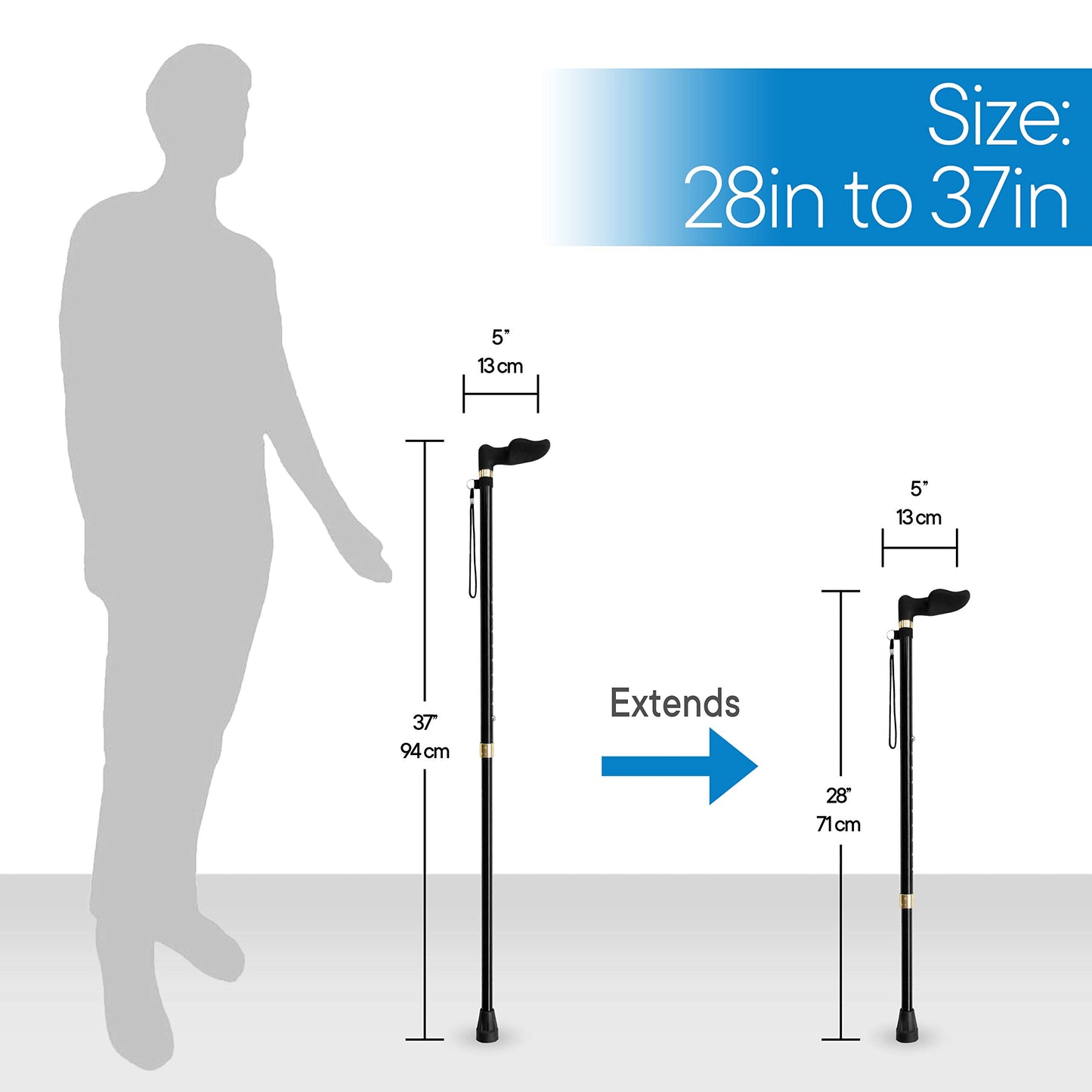 RMS Right Hand Walking Cane with Palm Grip Orthopedic Handle - Fit Individual's Palm Naturally - Ideal for Arthritis or Carpal Tunnel Syndrome