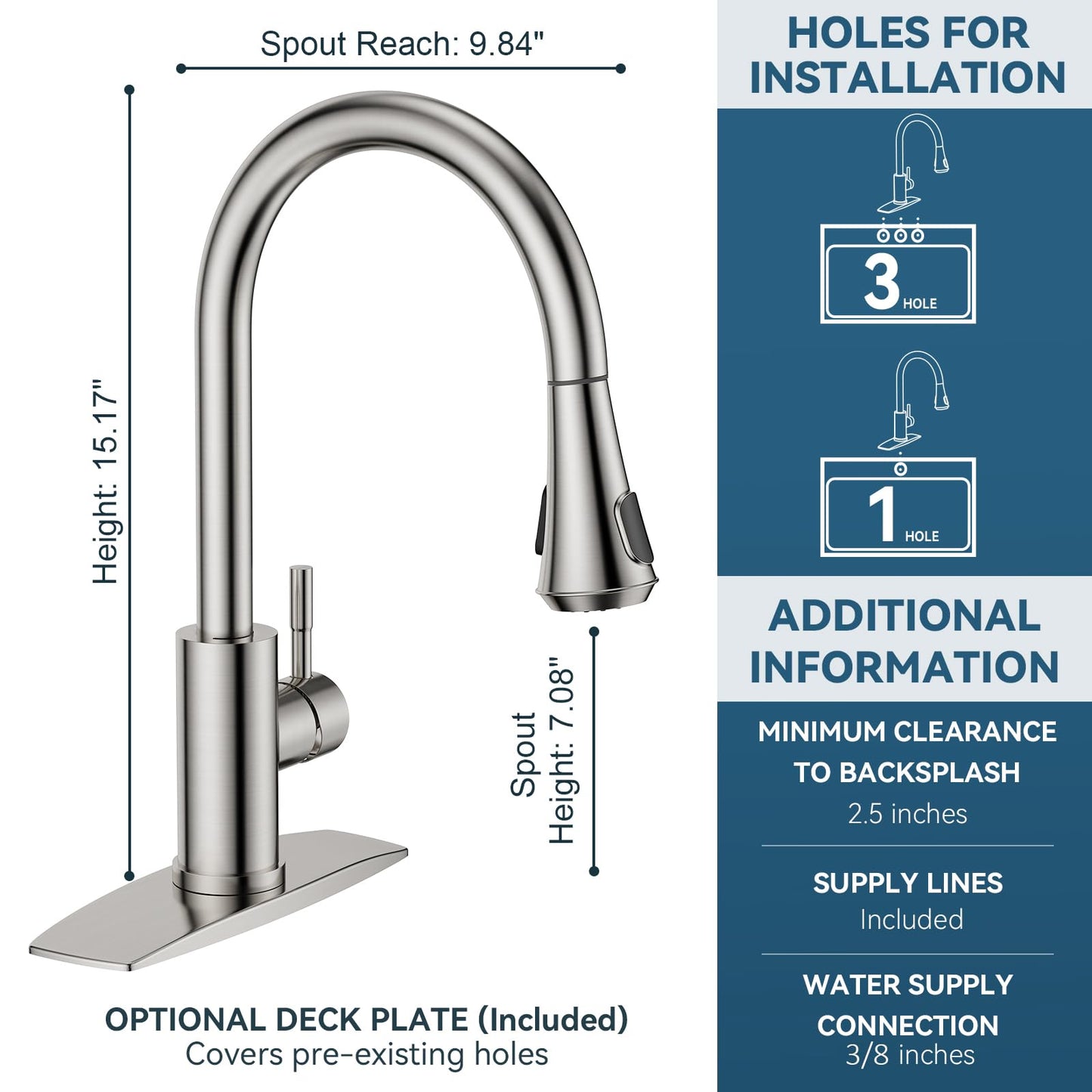 FORIOUS LED Kitchen Faucet with Pull Down Sprayer, Brushed Nickel, Single Handle Modern Stainless Steel Sink Faucet with Temperature Digital Display, Suitable for Farmhouse Camper Rv Bar