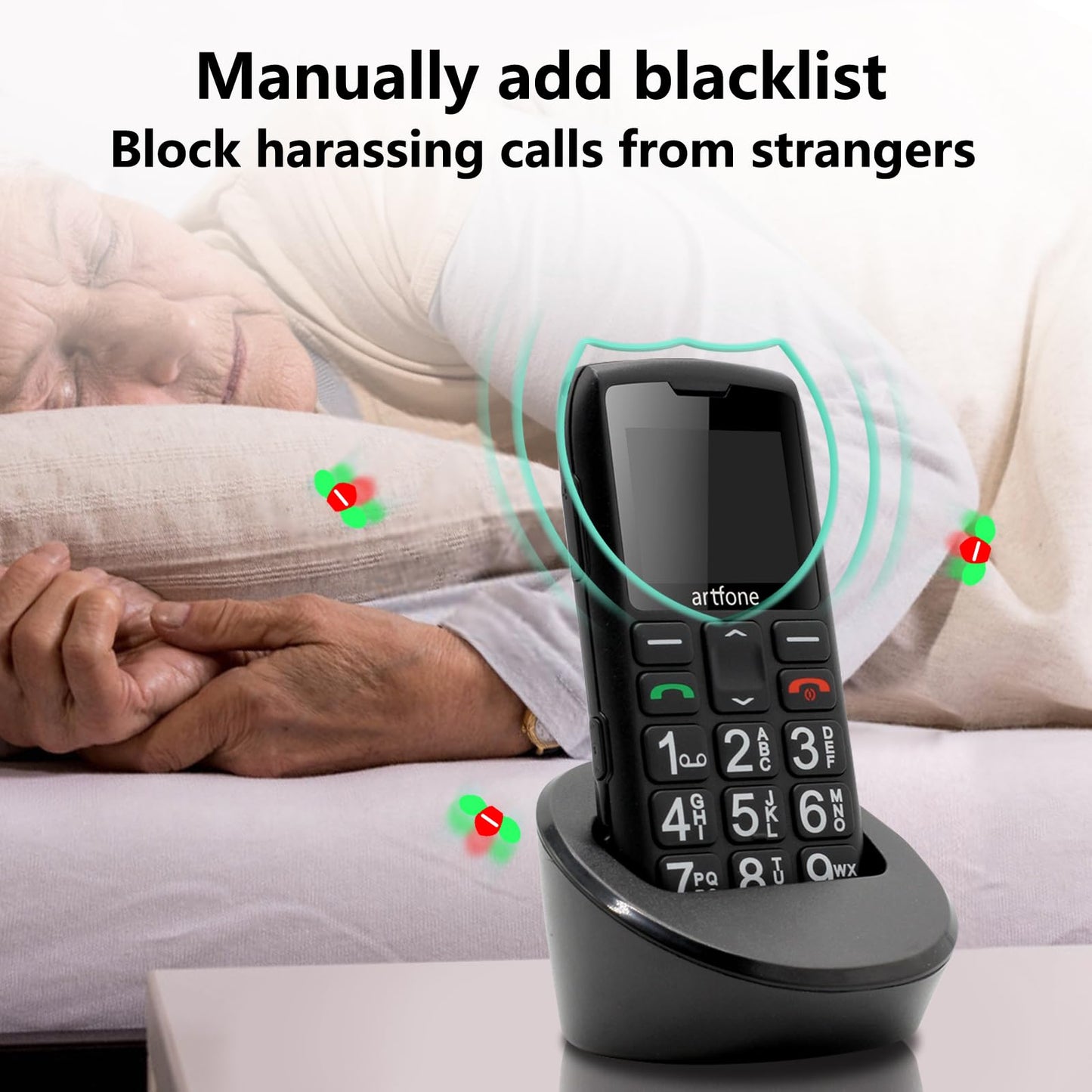 artfone C1+4G Big Button Cell Phone for Seniors丨Unlocked Phones with SOS Button丨1800mAh Battery丨Charging Dock丨Easy-to-Use Dumb Phone with Loud Volume丨Time Reporting丨Speed Dial丨USB-C, Nano SIM - Black
