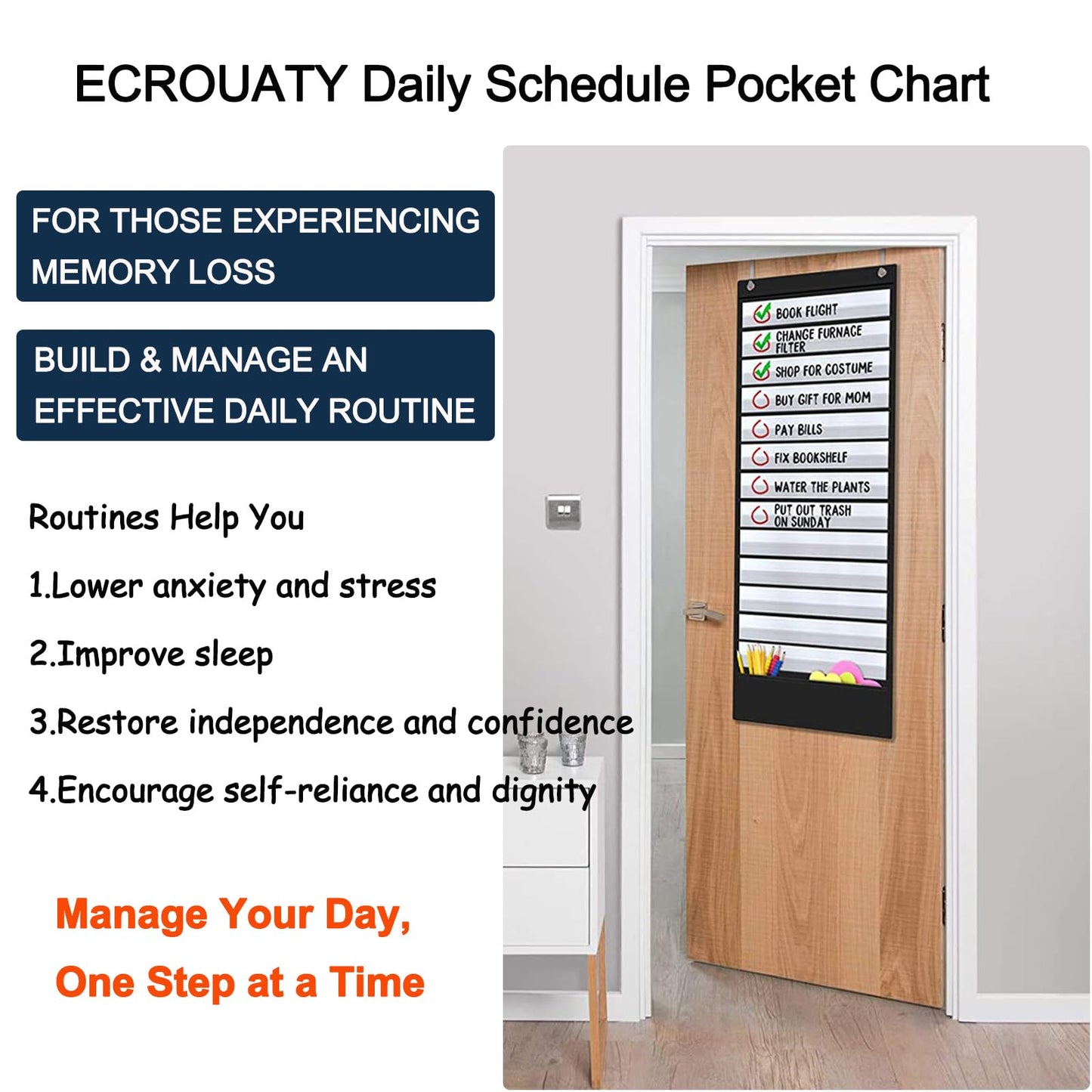 ECROUATY Checklist Pocket for Dementia Seniors, Dementia Products for Elderly, Memory Loss Gadget for Elderly Dementia aid, Alzheimers Activities,to Do List Daily Schedule Planner, Caregiver Supplies