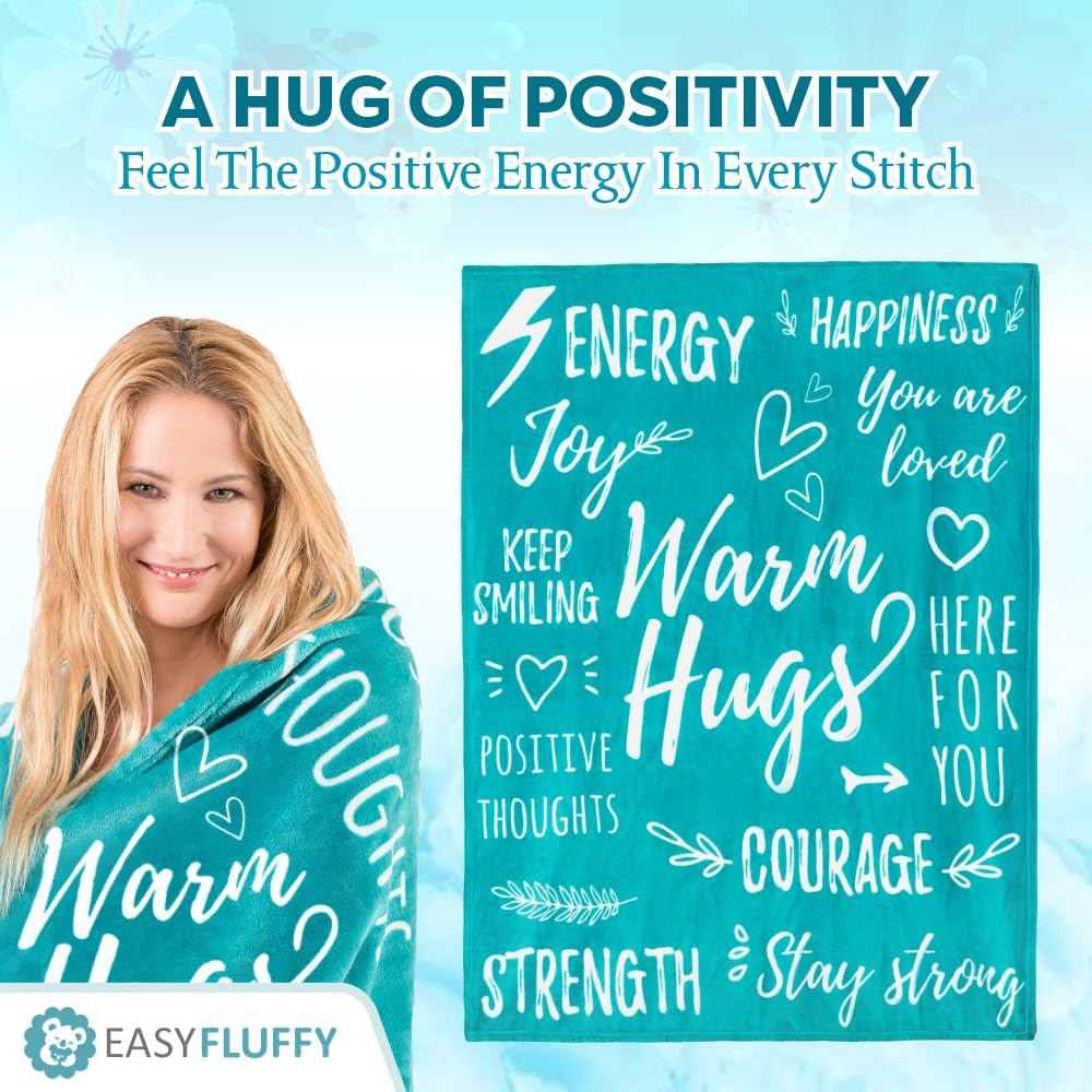 EasyFluffy Get Well Gift for Women & Men - Super Soft Hug Blanket with Inspirational Words - Healing Blanket Care Package Comforting Gift for Cancer Patients & Others During Hard Times - 50"x60", Teal