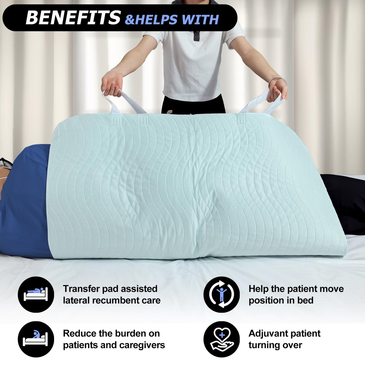 Bed Pads with Handles for Positioning and Incontinence (34×36 Inch - 2 Pack)