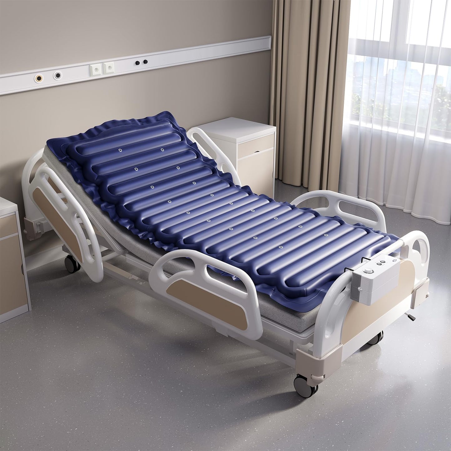 VOCIC Alternating Air Pressure Mattress Pad, Bed Sore Prevention Solution Mattress Topper with 6-Setting Pump, Waterproof Pressure Ulcer Cushion Pad for Hospital Beds and Home (S12VA, Blue)