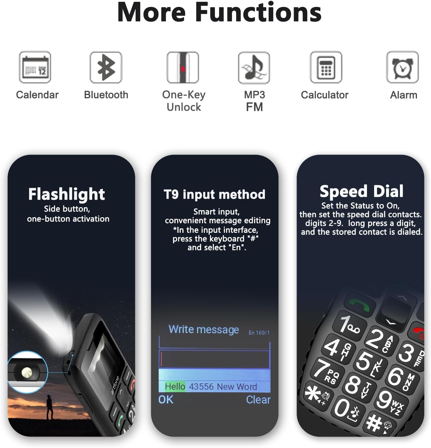 artfone C1+4G Big Button Cell Phone for Seniors丨Unlocked Phones with SOS Button丨1800mAh Battery丨Charging Dock丨Easy-to-Use Dumb Phone with Loud Volume丨Time Reporting丨Speed Dial丨USB-C, Nano SIM - Black