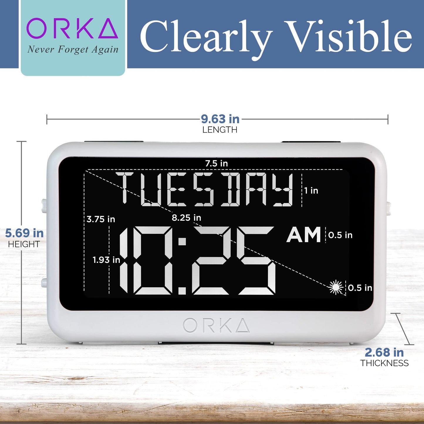 ORKA Talking Clock. Voice Recordable Ex Large Medication Pill Reminder. Talking Alarm Clock for Dementia, Hearing, Visually impaired Seniors-Digital Day Clock with Multiple Customized Alarms White